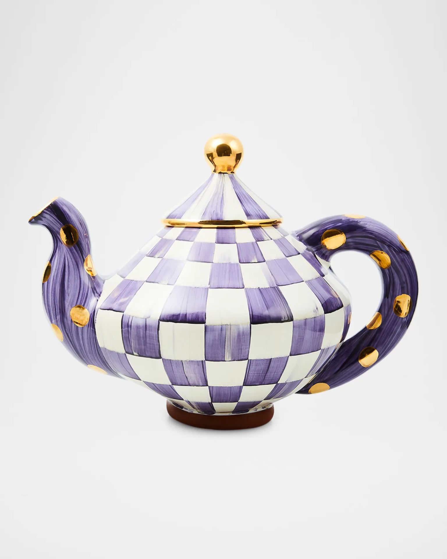 Plum Check Ceramic Teapot