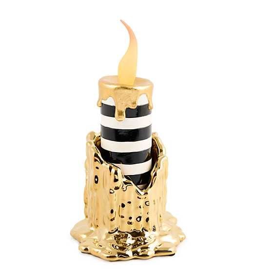 Haunted House Tall Gold Candle Holder & Illuminated Striped Candle Set