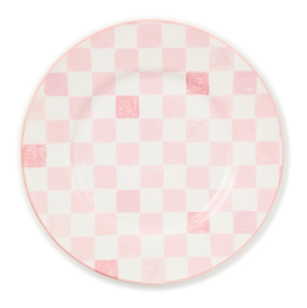 Pink Check Dinner Plate