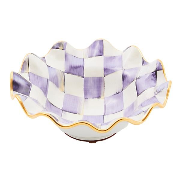 Plum Check Ceramic Fluted Breakfast Bowl