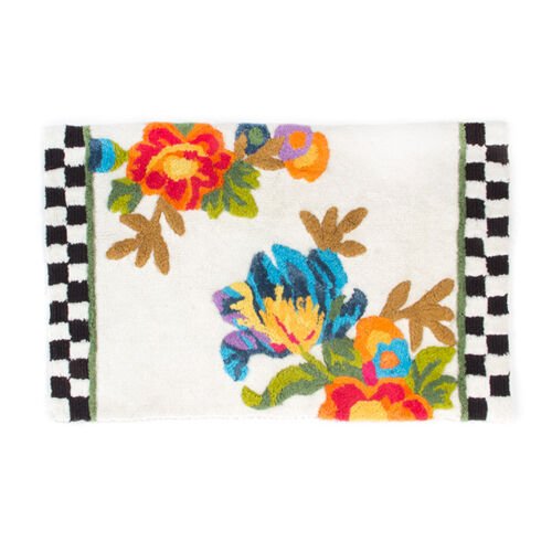 Flower Market Standard Bath Rug -White