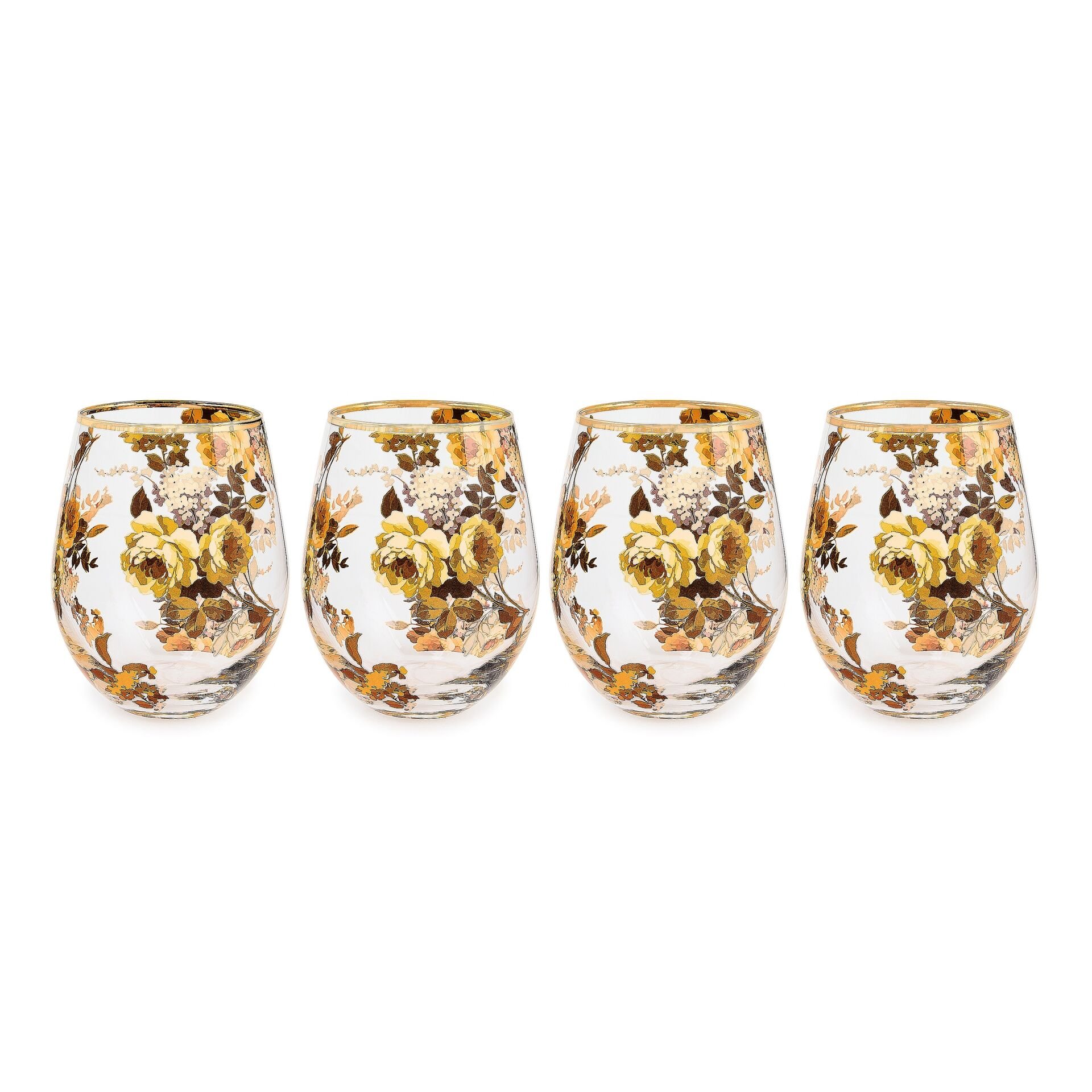 Wild Rose Stemless Wine Glass, Set of 4