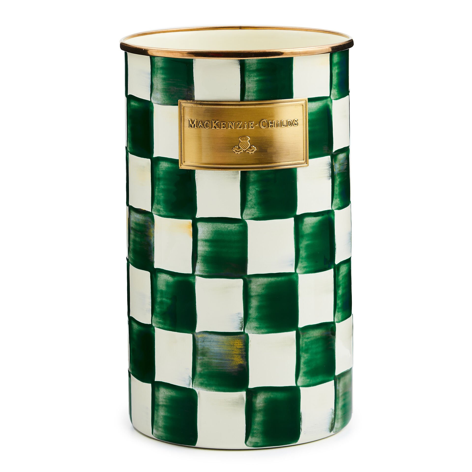Emerald Check Utensil Holder