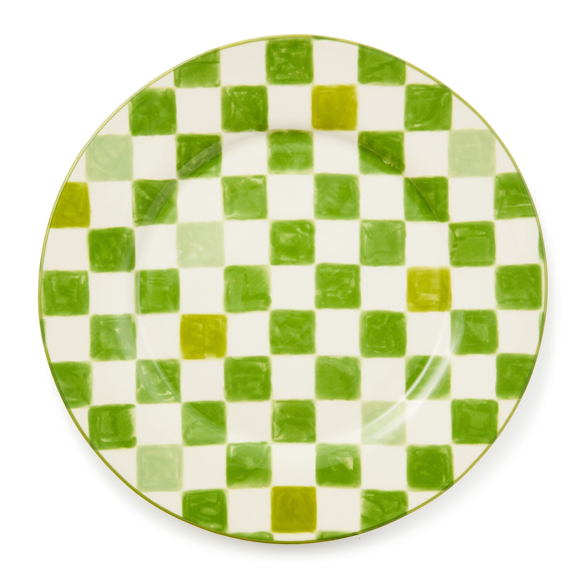 Green Check Round Platter