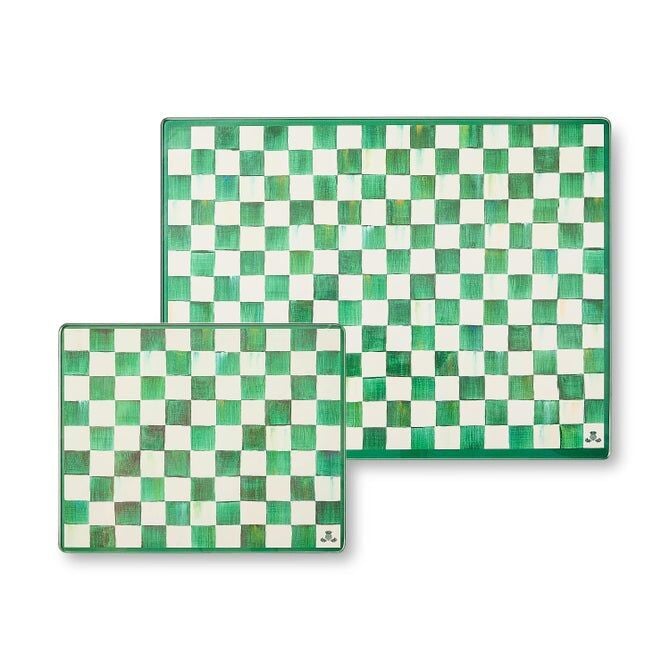 Emerald Check Glass Cutting Boards Set of 2