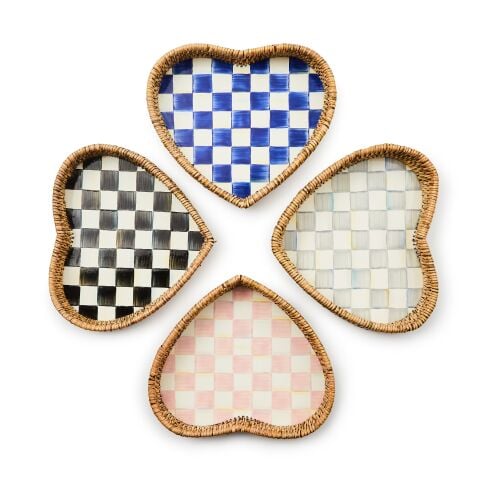 Courtly Check Enamel & Rattan Heart Tray