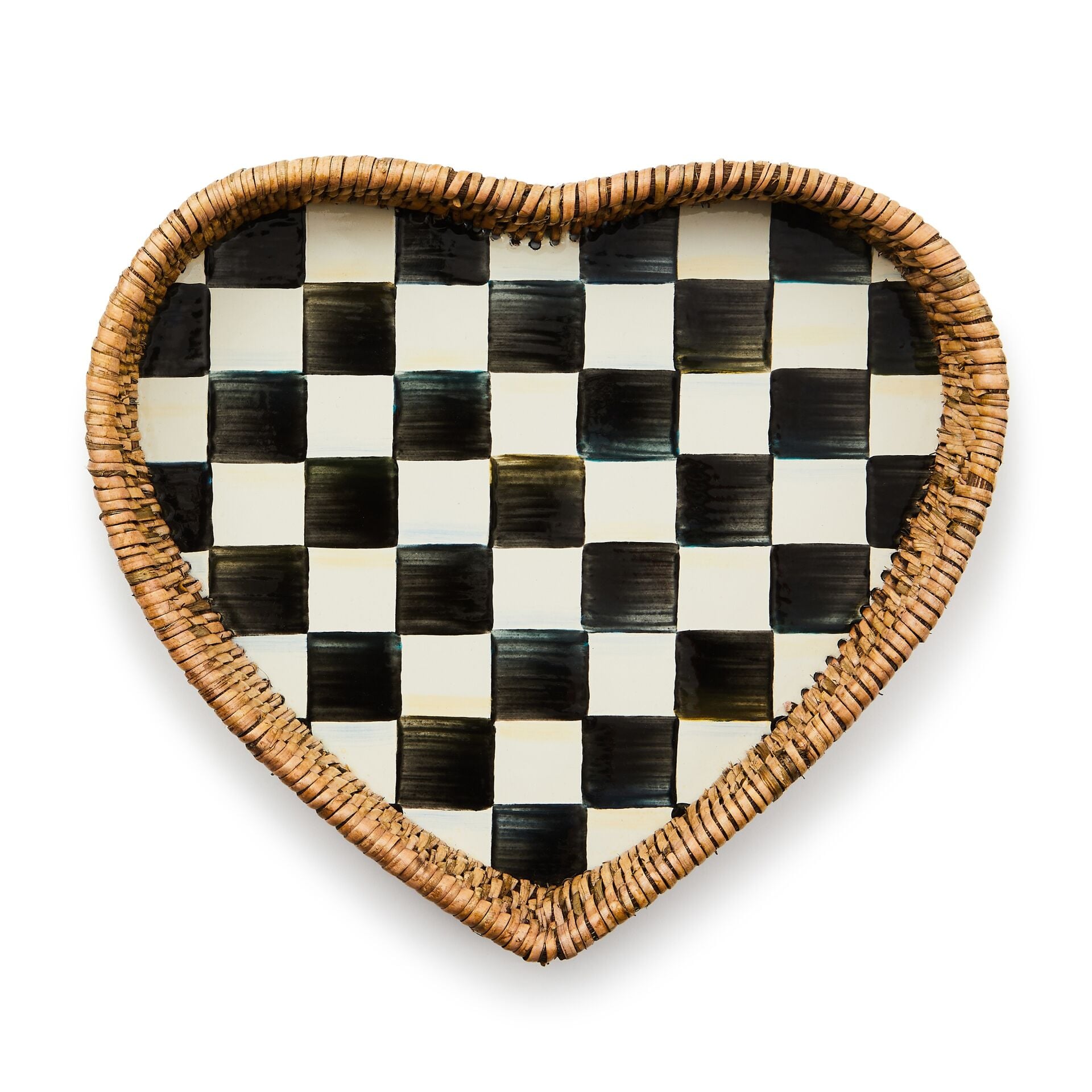 Courtly Check Enamel & Rattan Heart Tray