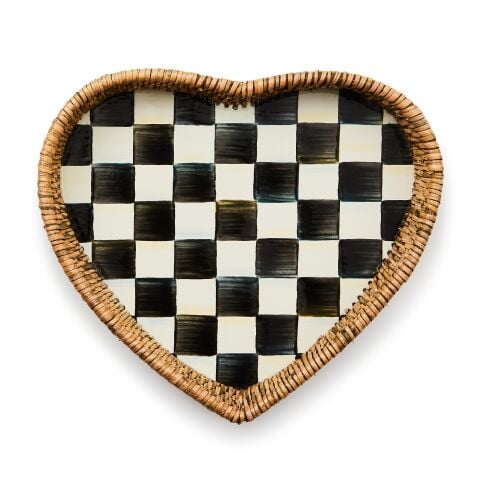 Courtly Check Enamel & Rattan Heart Tray