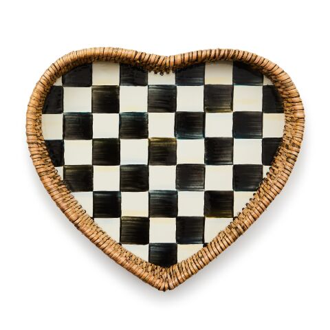 Courtly Check Enamel & Rattan Heart Tray