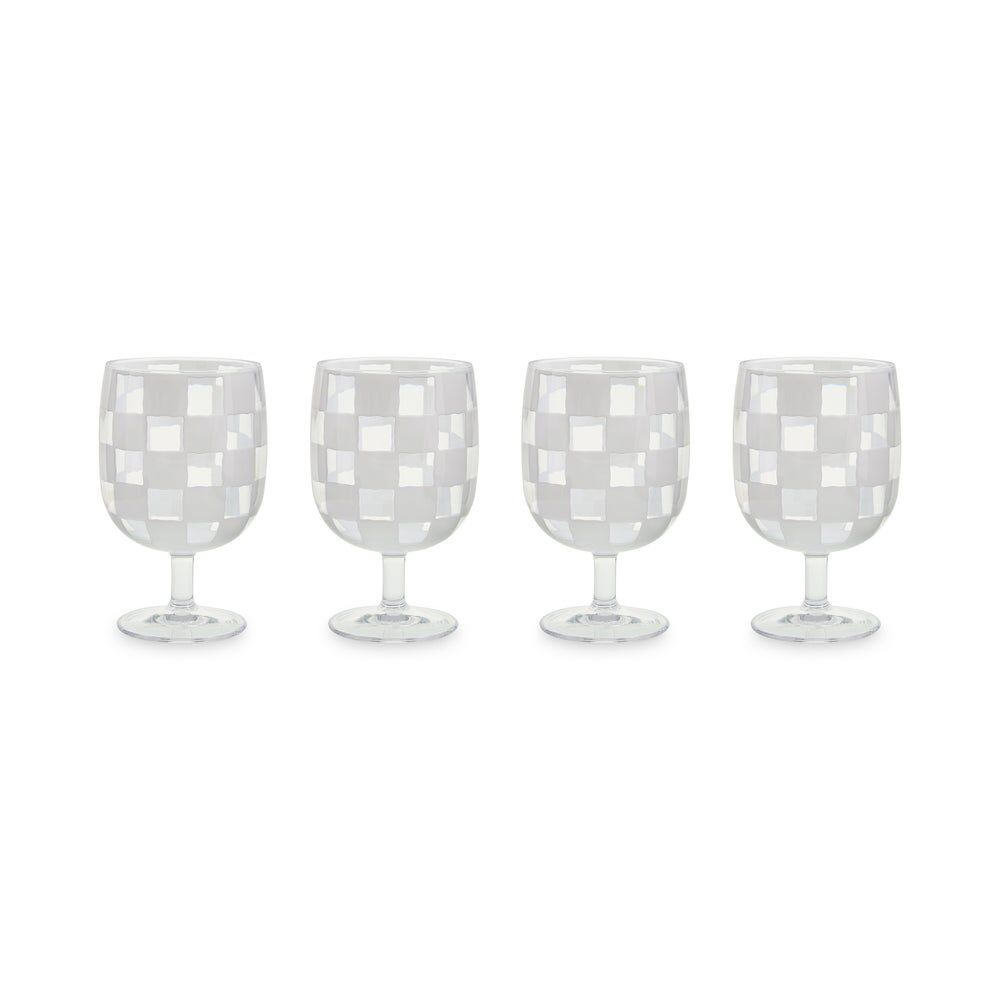 White Check Acrylic Water Goblets, Set of 4