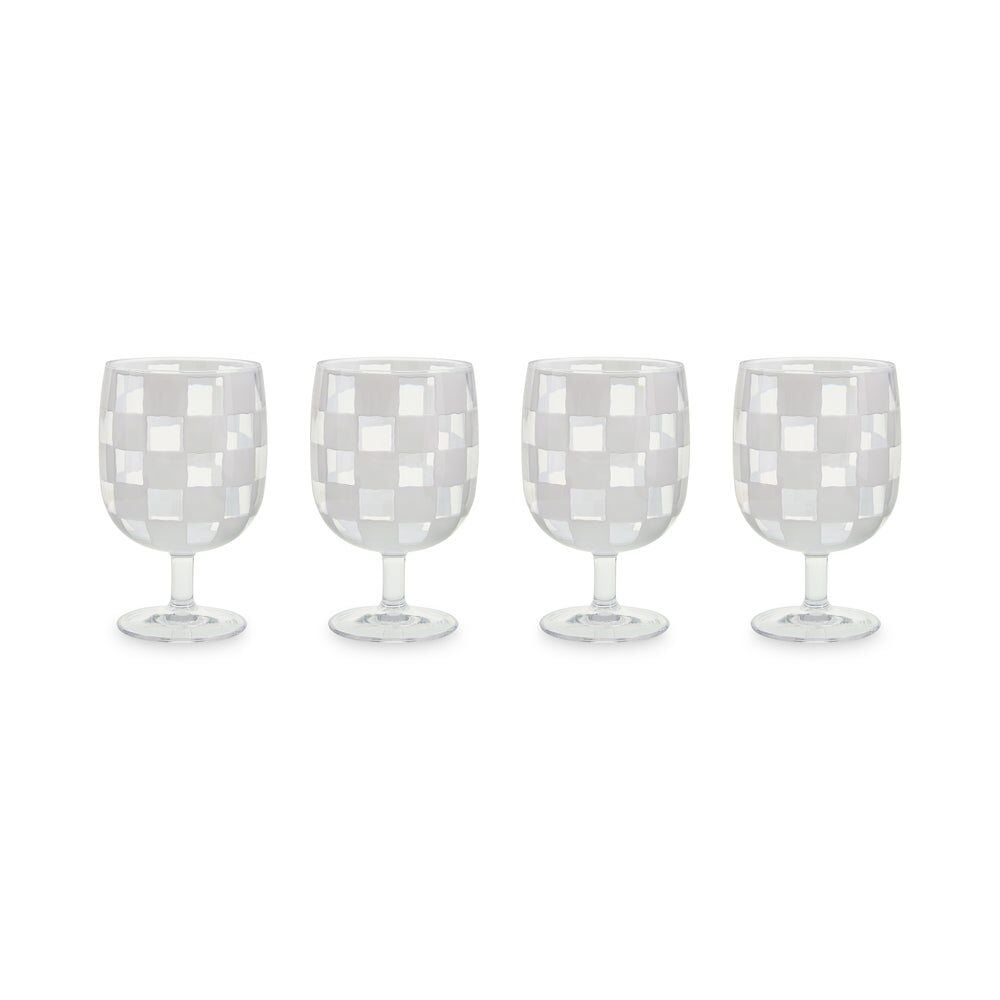 White Check Acrylic Water Goblets, Set of 4