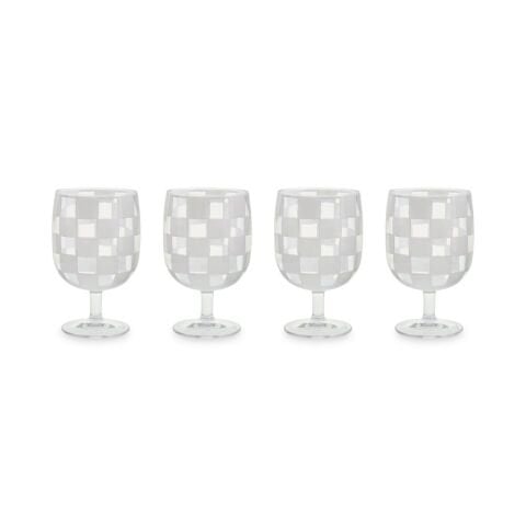 White Check Acrylic Water Goblets, Set of 4