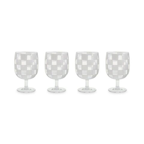 White Check Acrylic Water Goblets, Set of 4