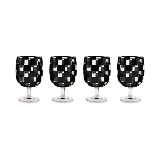 Black Check Acrylic Water Goblets Set of 4