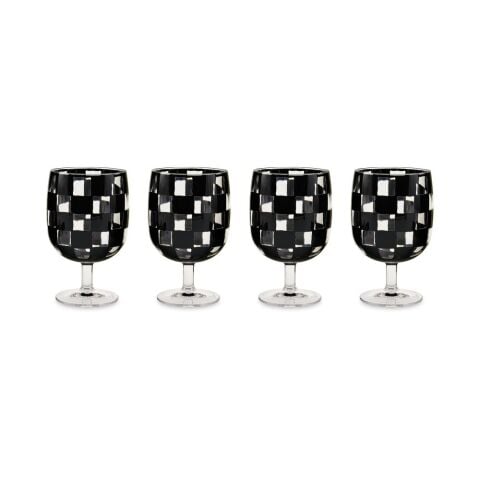 Black Check Acrylic Water Goblets, Set of 4
