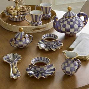 Plum Check Ceramic Saucer