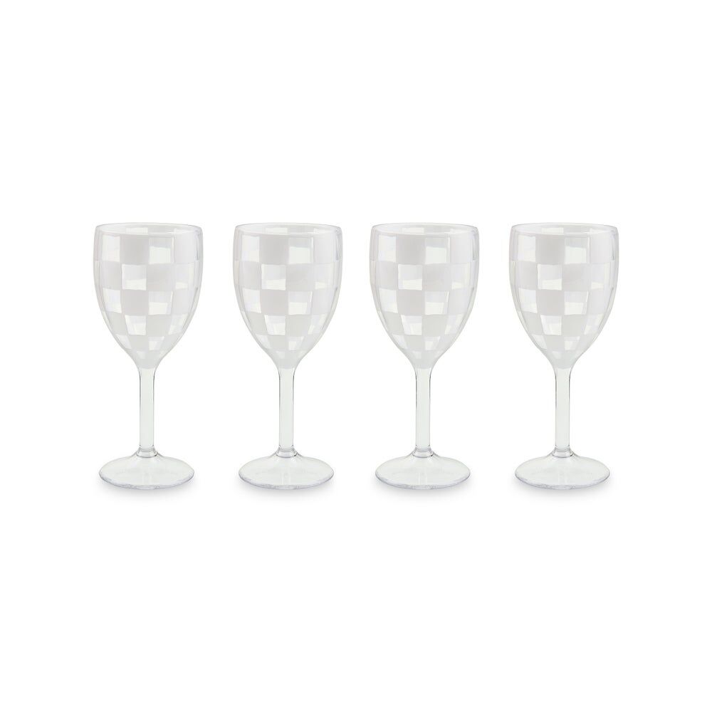 White Check Acrylic Wine Goblets, Set of 4