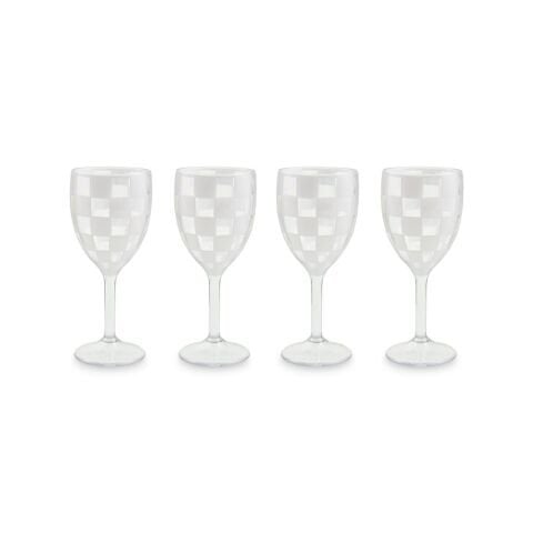 White Check Acrylic Wine Goblets, Set of 4
