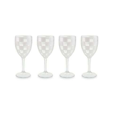 White Check Acrylic Wine Goblets, Set of 4