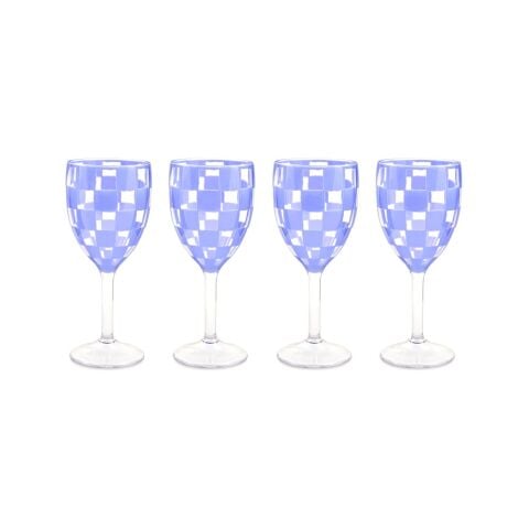 Blue Check Acrylic Wine Goblets, Set of 4
