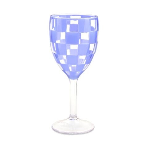 Blue Check Acrylic Wine Goblets Set of 4