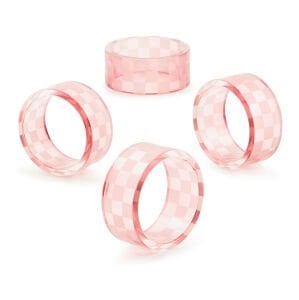 Pink Check Napkin Rings, Set of 4