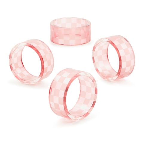 Pink Check Napkin Rings, Set of 4