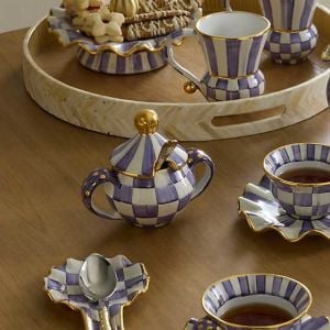 Plum Check Ceramic Sugar Bowl with Lid