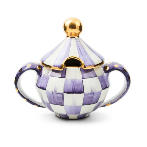 Violet Check Ceramic Sugar Bowl with Lid
