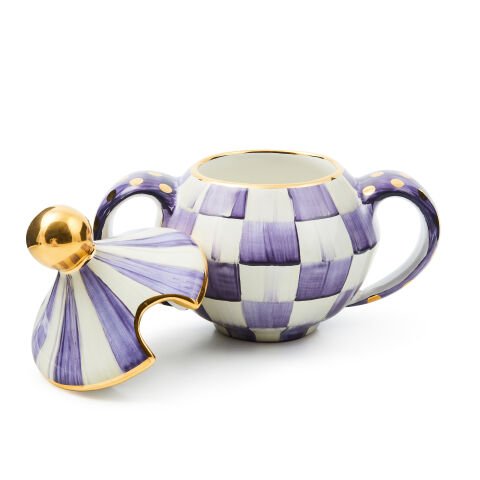 Violet Check Ceramic Sugar Bowl with Lid