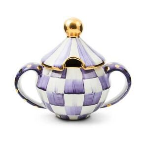 Plum Check Ceramic Sugar Bowl with Lid