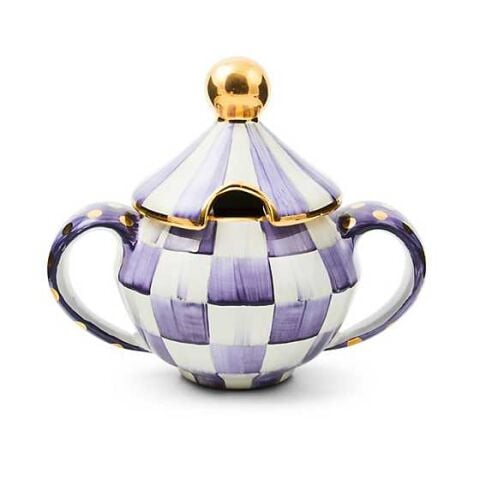 Violet Check Ceramic Sugar Bowl with Lid