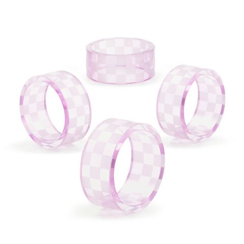 Lavender Check Napkin Rings, Set of 4