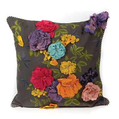 Covent Garden Floral Square Pillow - Grey
