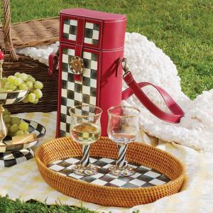 Courtly Check Rattan & Enamel Tray - Large