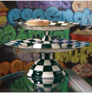 Courtly Check Enamel Pedestal Platter - Large