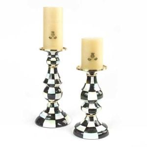 Courtly Check Enamel Pillar Candlestick - Medium