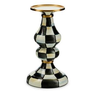 Courtly Check Enamel Pillar Candlestick - Medium