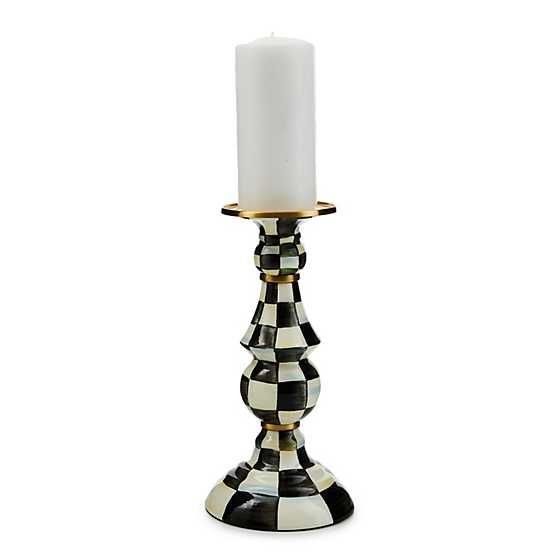 Courtly Check Enamel Pillar Candlestick - Large
