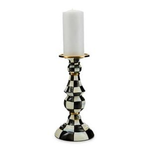 Courtly Check Enamel Pillar Candlestick - Large