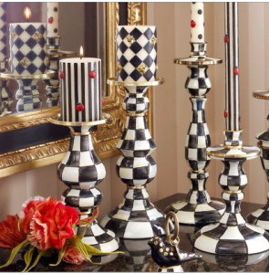 Courtly Check Enamel Pillar Candlestick - Large