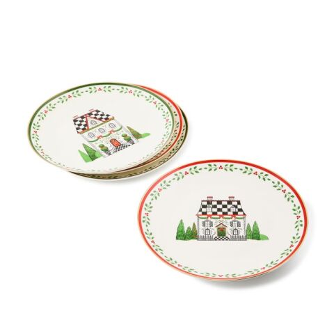Holly Village Ceramic Dessert Plates Set of 4