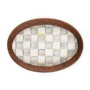 Sterling Check Rattan & Enamel Tray - Small