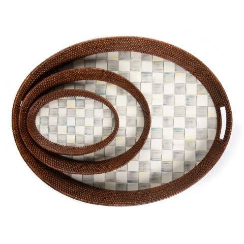Sterling Check Rattan & Enamel Tray - Large