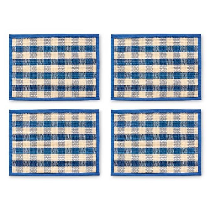 Blue Woven Check Straw Placemats Set of 4