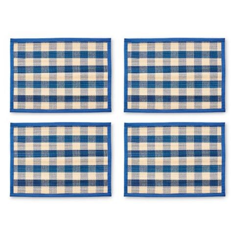 Blue Woven Check Straw Placemats Set of 4