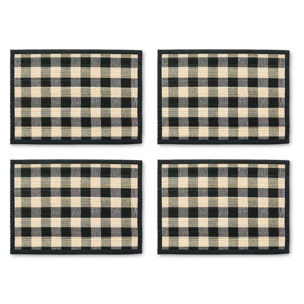 Black Woven Check Straw Placemats Set of 4