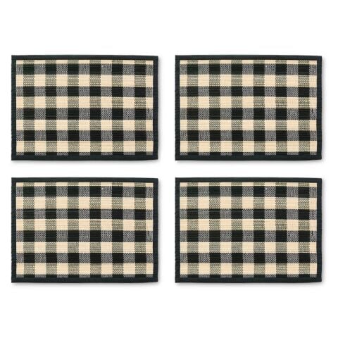 Black Woven Check Straw Placemats Set of 4