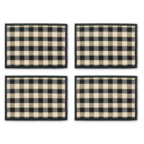 Black Woven Check Straw Placemats Set of 4