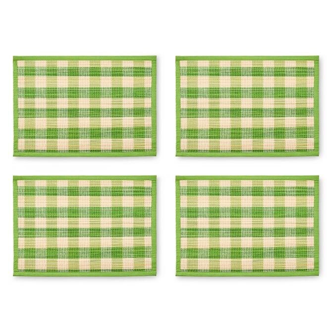Green Woven Check Straw Placemats Set of 4